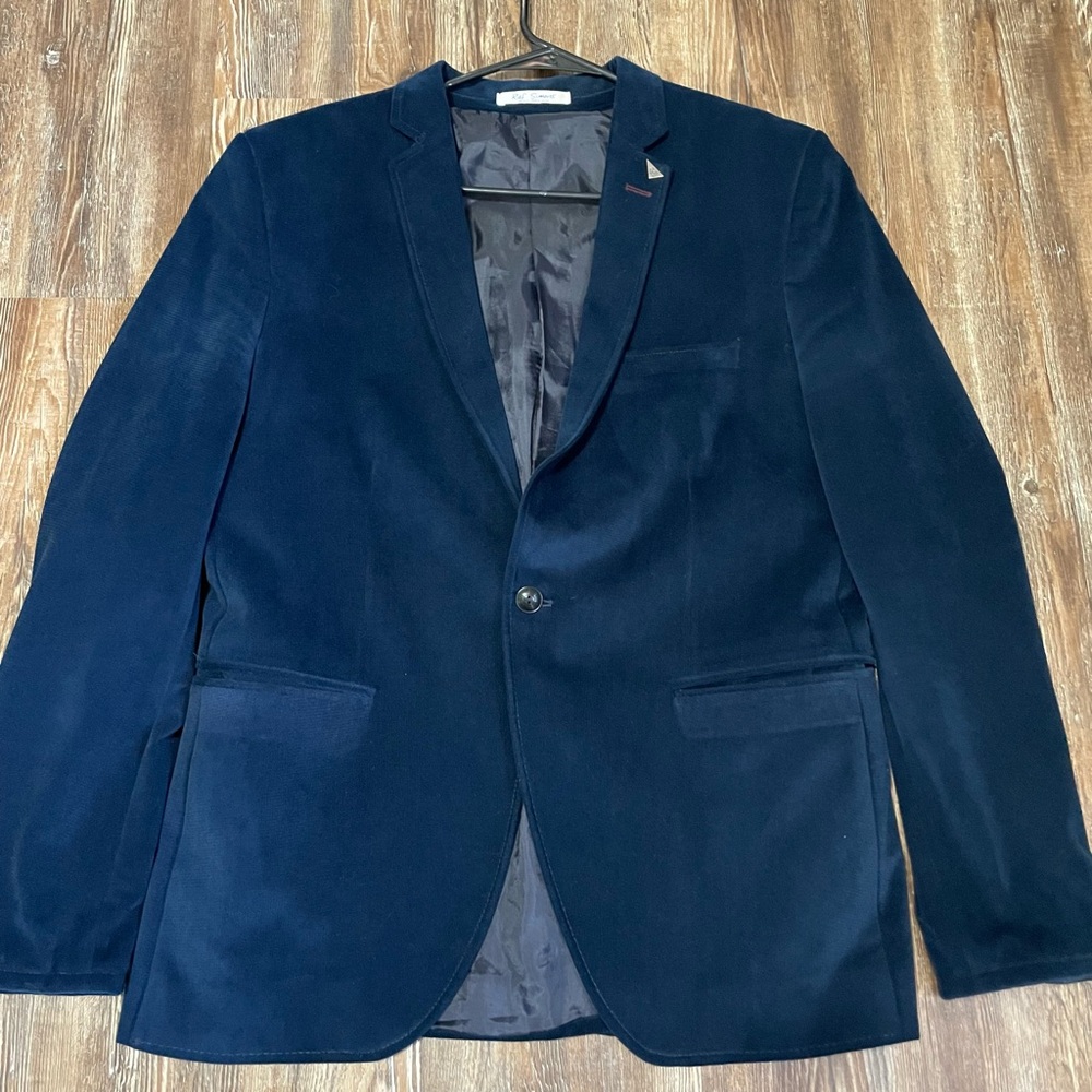 Raf Simons Velvet Velour Blazer Single Breast One Button Size S or 38 Navy Blue